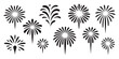 © MONSUR.99 - Set of black fireworks icons isolated on white background depicting explosive festive celebration shapes and elements.