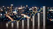 © Deris Firmansyah - Financial growth concept with stacked coins and rising market graph over city skyline. Ideal for business, investment, banking, economy, and commercial background design projects