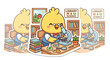 © Raya - Cute Chick Scientist Studying with Microscope in Library, Education Concept