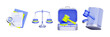 © Charcoal3d - 3D illustration of legal operation object set with search document coin scale gavel briefcase and office hammer for corporate compliance financial regulation law firm management and business justice.