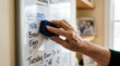 © SimpleDesignStudio - Elderly person erasing grocery list on whiteboard at home, senior daily living and memory care concept