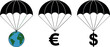 © Icons Queen - Parachute Dropping Globe Euro and Dollar Symbols Icon Set