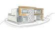 © Pure Pixels (PNG) - Modern luxury house continuous line art with architectural sketch style building design on transparent backdrop.