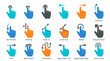 © Bomi - Touchscreen hand gestures and interactive mobile interface icons.