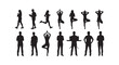 © mro - Silhouettes of people engaged in various activities including walking, reading, running, and yoga, isolated on white background.