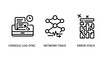 © MAHMUDA  - Data management icons showing console log sync network trace error stack with management debugging development software programming technical analysis monitoring computing technology