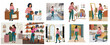 © Sego - Vector illustration set of a woman shopping for fashion, choosing accessories, and paying at a luxury boutique