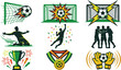 © Shahanaj - Soccer Championship Victory Icon Set with Goal Celebrations Trophy Medal and Goalkeeper Gloves for Football Tournament Graphic Designs