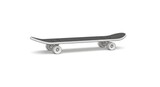 Modern skateboard with black deck and white wheels