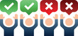 © MalikMuhammad - Feedback icons display checkmarks and crosses above human figures to indicate status.