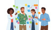 © hardianto - Diverse multicultural scientist team brainstorming research ideas on glass board flat vector illustration.