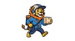 © alfinn - Cartoon delivery worker with packages and smartphone.
