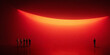© Lustre Art Group  - Group stands in immersive red digital space with curved glowing wall, deep reflections, and large copy space. Fits virtual venues, XR branding, and technology campaigns.