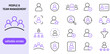 © berkahi - People and team management line icons. Editable stroke vector icon set with human resources, user profile, group, recruitment, target audience, corporate hierarchy, and talent search symbols.
