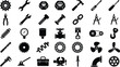 © Fensi - Set of black and white vector icons representing various tools for mechanics and construction
