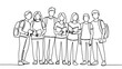 © Atikul - Continuous line drawing of diverse group of students standing together holding books and backpacks on isolated white background vector