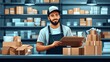 © Ilja - A Smiling Warehouse Fulfillment Clerk Working on Seasonal Holiday Orders Surrounded By Postal Boxes