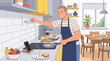 © lost - ChefCookingBreakfastWhileChargingDeviceHappyKitchenScene
