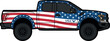 © Emon - American flag pickup truck side view illustration with patriotic red white and blue stars and stripes
