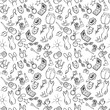 © Anna - seamless pattern with fashion teenagers clothes and makeup products black and white icons