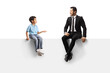 © Ljupco Smokovski - Businessman and a boy sitting on a white panel