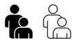© BD - Parent and Child Icon: Simple graphic icons depicting an adult figure standing protectively beside a smaller child figure, representing family, guidance, and companionship.