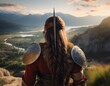 © Kath - viking warrior from the back landscape in the background generative ai