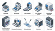 © vickryab - Isometric Laboratory Equipment Icon Set, Vector Illustrations of Scientific and Biotech Lab Devices for Infographics and Presentations, Blue and Grey Tech Design