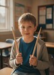 © KIMOG - Smiling pupil standing in school corridor with backpack ready for learning
