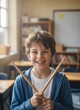 © KIMOG - Smiling pupil standing in school corridor with backpack ready for learning