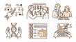 © Joko000 - Genetic counseling and medical testing vector illustration set showing DNA analysis and family pedigree charts in a minimalist line art style