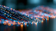 © Laura - Colorful digital data stream representing futuristic technology and scientific database matrix, vivid color palette flowing across a dark background, defocused data stream,
