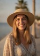 © KIMOG - Cheerful Woman Enjoying Summer Vacation Walking on Tropical Beach