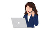 © Andrei - Female call center operator with headset using laptop