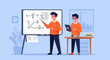 © alfarisi - Teacher explaining mathematical equations on a whiteboard to a student.