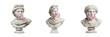 © Qari - Greek statue bust with bubblegum set isolated on transparent background. Creative vaporwave aesthetic marble sculptures chewing pink gum for modern streetwear fashion design, surreal collage art, and