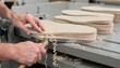 © DigitalSpace - Medium shot focusing on the skiving process of fiberboard insoles highlighting edge thinning to ensure structural support and perfect fit.