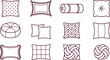 © MSTMAHMUDA - Assorted decorative pillow and cushion in a clean line style featuring various shapes, patterns, textures, and knots for home styling