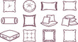 © MSTMAHMUDA - Collection of various decorative throw pillows and cushions in simple line style on a clean white background, for interior