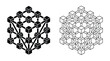 © Abdullah - Two isometric cube grid structures rendered in solid black and thin white line art style representing complex geometric connections on a clean crisp white background