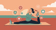 © HediNovianto - Woman practicing yoga king pigeon pose on mat with icons.