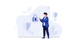 © Sammy - Person interacting with digital lock and shield icons, representing cybersecurity and data protection concepts.