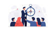 © Roy - Business Mentor Guides Team with Compass Symbolizing Direction, Strategy, and Success in Modern Flat Illustration