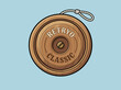 © Widi - A classic illustration of a wooden yo-yo with a rope on a blue background