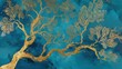 © Artittaya - Abstract artistic representation of a golden tree on a vibrant blue background for modern home decor or design projects