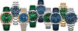© EdGe Creative - Luxury Men Luxury Wrist Watches Collection Set Featuring Premium Gold Silver Stainless Steel and Leather Strap Chronographs for Horology Fashion Vector Illustration