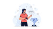 © Tendra - Esports Woman Gamer with Trophy and Controller, Competitive Gaming Illustration