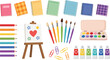 © MDTOFIZUL - Art supplies and stationery collection with notebooks brushes paints and pencils for creativity