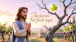 © Pram - Jesus barren fig tree parable teaches grace and mercy with sacred Christian illustration.