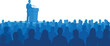 © Video Creator - public speaking podium silhouette speaker addressing audience leadership conference vector illustration for seminar presentation design